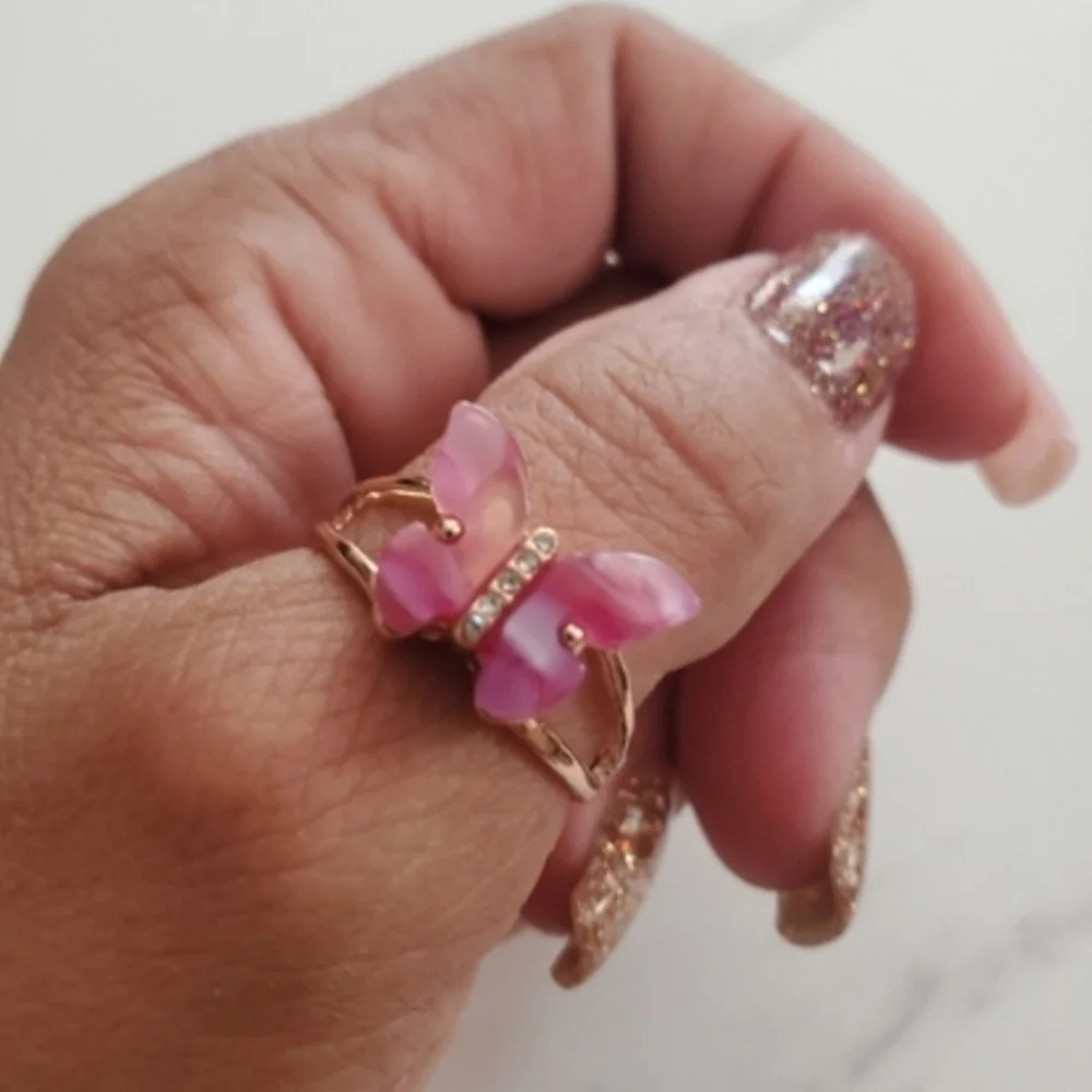 Pink Butterfly & Rhinestone Ring NWOT